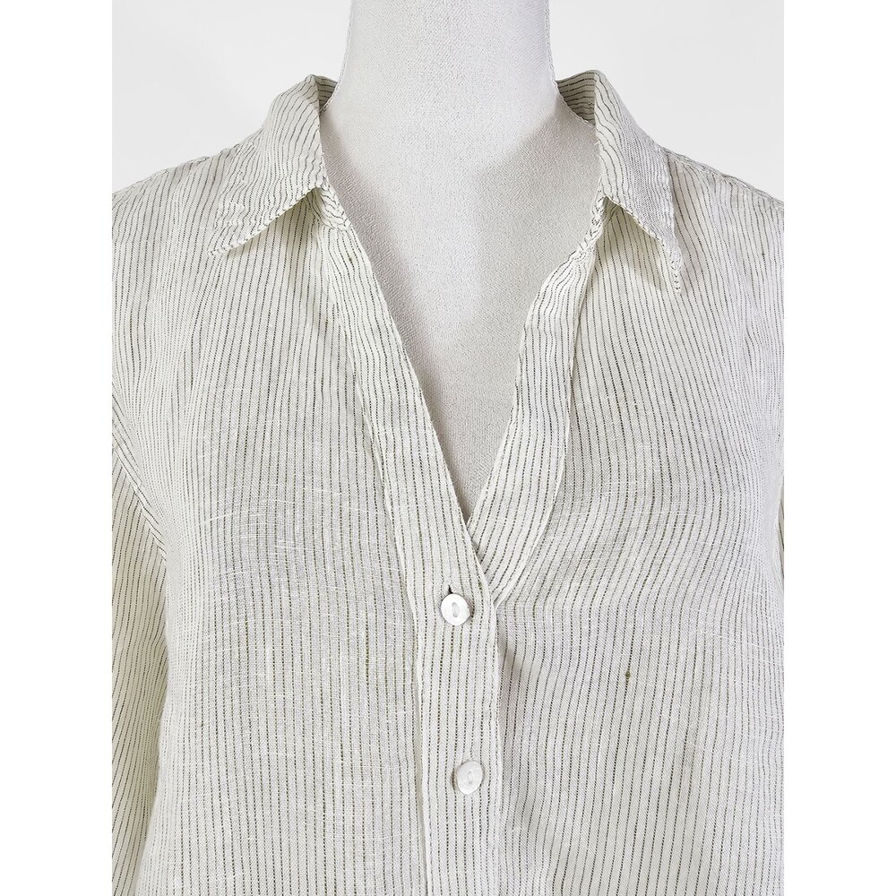 Tahari 2XL Linen White Olive Lagenlook Button Down - Picture 4 of 7